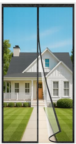 4UMOR Moustiquaire Porte Fenêtre 120x220cm, Rideau Magnétique Anti Mouche | Largeur Supérieure Jusqu'à 3,8cm, Se Ferme Automatiquement, Maillage Fin, Filet Porte Aimanté, Ruban Adhésif Inclus, Noir