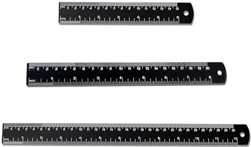 3 Stück Lineal metall,Schwarz Lineal 15cm 20cm 30cm,Doppelseitenskala Ruler, Schneidelineal, Stahllineal, Stahlmaßstab, Edelstahl Lineal, Taschenlineal Metall für Engineering Lehre Büro