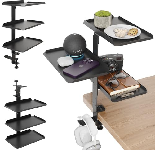 otuiaim Organizador de Escritorio con Abrazadera - Estante Ajustable de 3 Niveles - Montaje Flexible Encima o Debajo del Escritorio - Soporte DIY Sin Perforar para Accesorios de Oficina y Hogar
