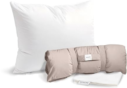 SnooozeGo Duck Down Travel Pillow – Soft Feather Pillow for Airplane, Hotel, or Car – Lightweight, Compact Support Pillow for Side & Back Sleepers – Travel Essential with Cotton Bag (55x42cm)