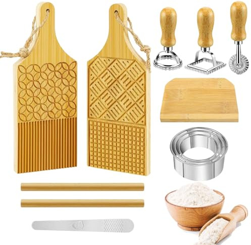Wood Pasta Maker Tool Set, 12 Pieces Pasta Board Making Manual Set Pasta Maker Tools Multipurpose Pasta Making Tools Spaghetti Meatball Set