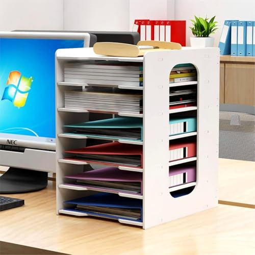 OHMG Corbeille à Courrier/Papier A4,7 Étages Banette de Rangement Bureau,Organisateur de Bureau,Bac à Courrier de Bureau,A4 Plateaux de Classement,pour Maison,l'école