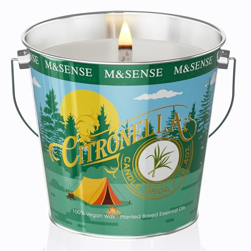 M&SENSE Vela Citronela y Eucalipto Aromática Grande XXL, 110H Velas Larga Duracion Cera de Soja, Decoracion Hogar, Exterior y Jardín, 550g Lata de Metal, Velas Aromáticas Grandes