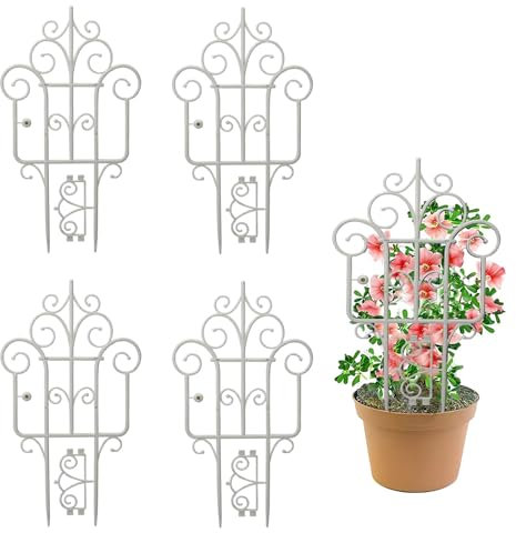 Kunststoff Gartenzaun Panel 4 Stück, Dekorative Gartenzaun, Gartenbaumgrenze, Flexibler Rollborder Rasenkante Palisade Gartenzaun Umzäunung für Garten (Weiß)