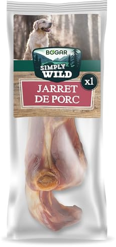 Bogar - Simply Wild - Friandises pour Chien - Nourriture pour Chiens en Complément de l'Alimentation Habituelle - Friandise sous Forme de Jarret de Porc - 100% Porc Séché - Aide à la Mastication