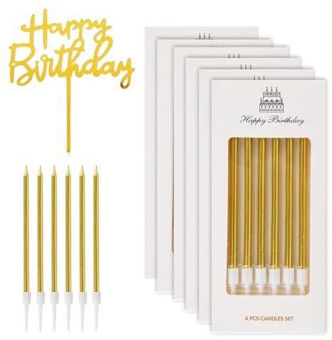 Anseom 36 Stück Gold Geburtstagskerzen, 10cm Tortenkerzen für Geburtstagsfeier, Gold Dekorative Geburtstagskerzen, Lange Dünne Party-Kerzen für Hochzeitsparty