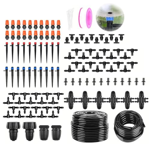 Spalivivre 240FT Drip Irrigation System Kit, Garden Watering System with 8/11mm Main Irrigation Tubing 4/7mm Distribution Tubing and Accessories, Irrigation System for Garden, Greenhouse, Lawn, Patio