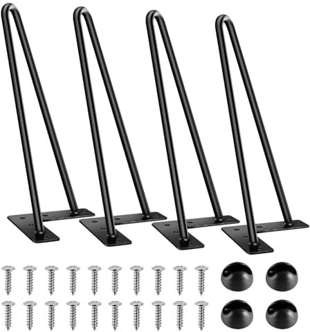 4 Stück Hairpin Legs Tischbeine 25 cm (2-Stange) – Heavy Duty Haarnadel Füße für Couchtisch, Nachttisch & Regal – Robuste Metall Möbelbeine mit Bodenschoner & Schrauben – Verstellbare DIY Möbelfüße