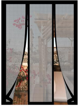 Schwarz 165x240cm Polyester Lamellenvorhang als Insektenschutz - Mit praktischer Klemmleiste