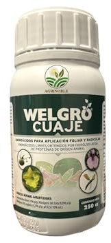 Welgro cuaje 250ml. Abono natural a base de aminoácidos libres y oligopéptido de hidrólisis. Nutriente indispensable para aplicar en floracion y conseguir mayor efecto de fructificación.