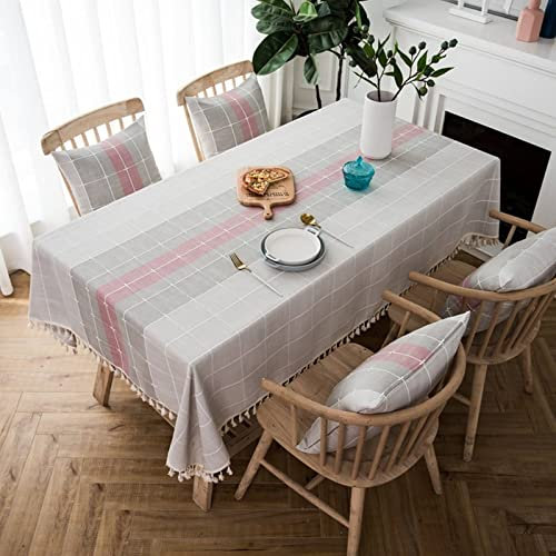 ESOUY Tovaglia da Interno, copritavolo da Pranzo, monouso, Piccole e fresche, tovaglie in Tessuto, con Clip Elastiche, in Cotone, Rosa e Grigio, Decorazione da Tavolo 140 x 200 cm.
