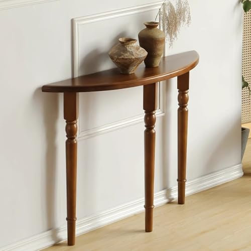 Consolle vintage in legno massello a mezzaluna, per soggiorno, corridoio e ingresso, elegante divano dietro il divano, finitura marrone (80 x 25 x 90 cm)