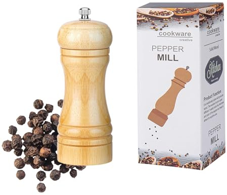 Qwrqwr Pfeffermühle Aus Eichenholz Salzmühle für Grobes Salz Gewürzmühle Verstellbare mit Einstellbarer Grobheit Manuelle Handmühle für Küche (Holzfarbe)