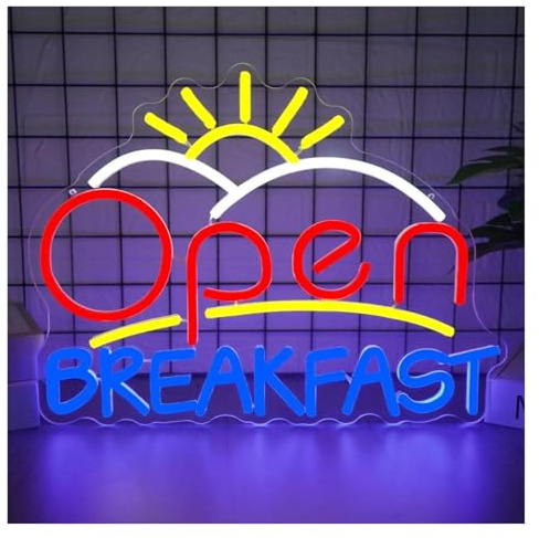 MENGE Sign Lamp Open Breakfast Neon Sign USB Dimmable Light for Wall Decor Food Service Restaurant Diner Home Kitchen 40x30cm
