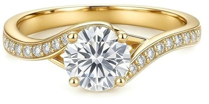 Whoiy Bandring Gelbgold 375 Damen, Trauring Elegant mit 1ct Moissanite Hochzeitsring Echt Gold 9k Damenring Größe 63 (20.1)
