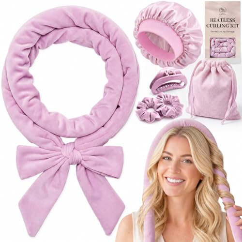 Heatless Hair Curling Kit Asta Morbida 160 CM per Curls | Curler per Capelli in Velluto Boccoli Senza Calore, Accessori Inclusi per Styling Delicato e Riutilizzabile - Oro Rosa