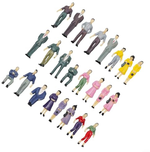 SMZhomeone Lot de 50 figurines peintes à l'échelle 1:50 pour mini personnes, 6 bancs de parc pour tracés de train à l'échelle O, gare, décoration de scène de rue