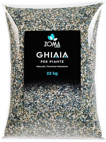 ZOMA Ghiaia per piante in vaso 3-8 mm sacco 22kg, ghiaia per Giardino e spazi esterni inerte naturale per drenaggio e decorazione - Made in Italy