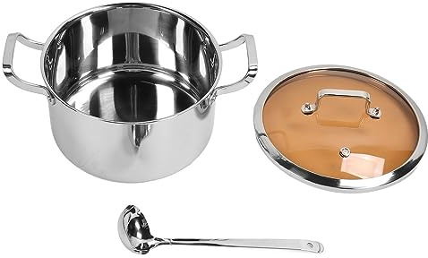 Pentola Zuppiera Acciaio Inossidabile 304, Grande Capienza 24cm - Riscaldamento Uniforme, Manici Doppio Ergonomici, Uso Multifunzionale
