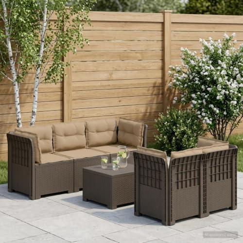 Ziaphsol 5-sitsig trädgårdssoffa med kudde rottinglook PP ljusgrå modulär väderbeständig, UV-beständig, för balkong, terrass, vinterträdgård, utomhus lounge, sittgrupp, robust polyrattan