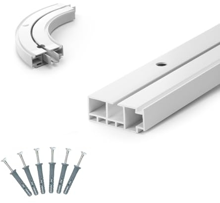 DQ-PP GARDINENSCHIENEN und Rundbogen Set – 100cm – PVC – 1-läufig – Weiss – inkl. Befestigungsmaterial – 1m – Gardinen Schiene Vorhangschienen