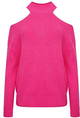Golden Days Mujer Cuello Polo Grande Punto Grueso Jersey - Rosa Fucsia - Rosa, One Size