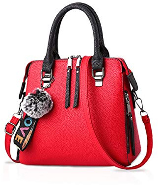NICOLE & DORIS Mode Handtaschen Damen Taschen Elegant Shopper Tote Leder Schultertasche Frauen Umhängetasche Klassisch Henkeltasche für Büro Täglich Gebrauch Rot