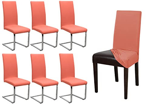 BEAUTEX 6er Set Jersey Stuhlhusse, elastische Stretch Husse Baumwolle Bi-Elastic, Farbe wählbar (Flamingo)