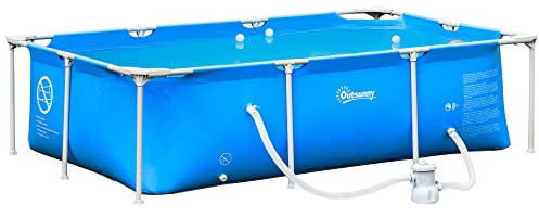 Outsunny Piscina Autoportante da Esterno, Piscina Rettangolare Fuori Terra con Filtro e Valvola in Acciaio e PVC, Blu, 252x152x65cm