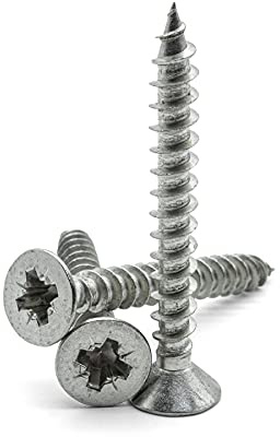 Hippo Hardware No.9 (4.5mm X 50mm) Pozi Countersunk Fully Threaded Chipboard Wood Screws A2 Stainless Steel (Pack of 100)