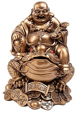 Baoblaze Lachender Buddha Feng Shui Geldmünze Figur Goldene Kröte Reichtum Tischdekoration Ornamente für Büroeinweihung, Bronzen