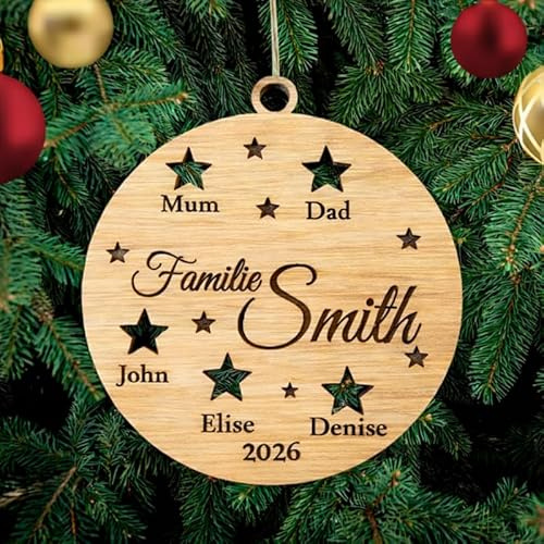 Personalisierte Familie Christbaumschmuck mit Namen von Familienmitgliedern Christbaumschmuck mit Namen Weihnachtsdeko aus Holz Weihnachtsbaum Weihnachtsdekoration Ornament Holz