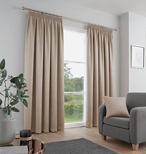 Fusion - Galaxy - Pair of Dim-out Pencil Pleat Curtains - 46 Width x 54 Drop (117 x 137cm) in Natural