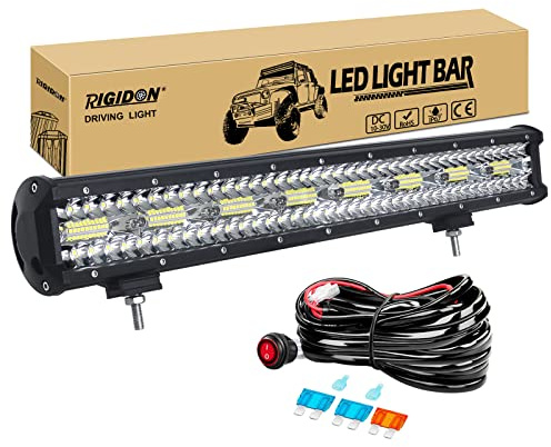 RIGIDON 23 pulgadas 58cm 480W barra de luz led y 12v cableado kit 6000K | lámpara de conducción, barras luminosas led, para off road camión coche ATV todoterreno 4x4 vehículos, blanca, impermeable