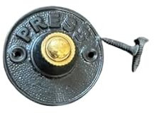Retro Collections Door Bell Push Press Round Plain Black Antique on Brass Dia 7.5 CM