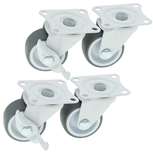HRB 4er Set Lenkrollen mit Bremse, Möbelrollen klein mit max. Tragkraft 100 Kg/Rollensatz, drehbare Rollen für Möbel mit Rad Ø 40 mm, Gehäuse aus Stahl mit gummierten Räder (Weiß)