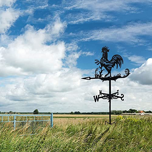 Jiawinng Augile Météo, Auvent en Fonte en Fonte avec Ornement De Coq Indicateur De Palette Météorologique Outil De Mesure Professionnel Extérieur pour Toits Coq Girou,Noir