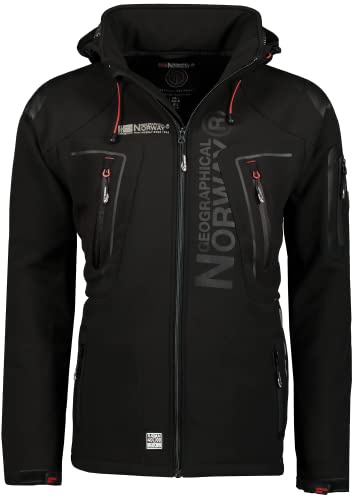 Geographical Norway Techno Men - Giacca Cappuccio Softshell Impermeabile Uomo - Giacca Vento Tattica Da Esterno - Escursionismo Sci Autunno Inverno Primavera (Nero L)