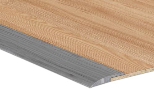 1M Rampe Seuil de Porte Adhesif Barre de Seuil Rattrapage PVC Bandes de Transition Sol Rampe de Seuil, Pente de Seuil Inférieure à 5MM, Grain de Bois Gris(Deux Côtés Adhésifs)