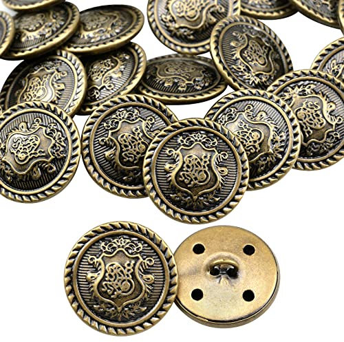 milaosk 20 Stück Knöpfe Metall, Metallknöpfe Ösenknöpfe Vintage Knöpfe Trachtenknöpfe mit Schaft Bronzeknöpfe Annähen Metallknöpfe 25mm für Blazer, Jacken, Mäntel, Uniform (Antikbronze)