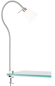meineWunschleuchte Klemmlampe mit Leinen Lampenschirm Weiß & Schwanenhals