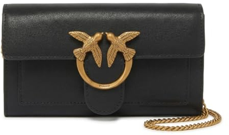 Pinko Love One Wallet C Vitello Seta, Accessori da Viaggio-Portafogli Donna, I30Q_Grigio Pinguino-Antique Gold, U