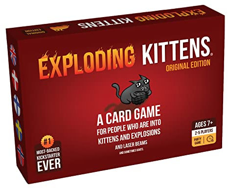 Exploding Kittens - Kartenspiele | Familienfreundliche Partyspiele | Russisches Roulette | Deutsch | Dänisch | Norwegisch | Finnisch | Alter 7+ | 2 bis 5 Spieler | Spielzeit 10-20 Minuten