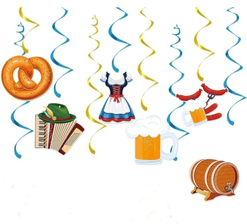 Obst Gemüse Dekoration Oktoberfest Deko Bayrische Herbst-Kürbis-Ahornblatt-Hängewirbel, Herbstwirbel, Luftschlangen, Oktoberfest Deko Set,Oktoberfest Girlande,18 Stück Oktoberfest Dekoration Set,