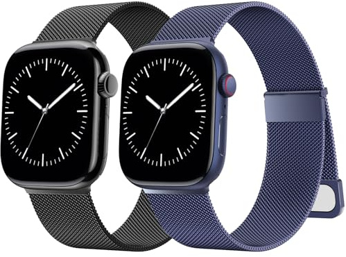 AMSKY 2 Pièce Magnétique Bracelets Compatible avec Bracelet Apple Watch 44mm 40mm 46mm 42mm 45mm 41mm 38mm 49mm, Metal Milanais avec 2 Aimant pour iWatch Serie 11 10 9 8 7 6 5 4, SE Ultra 3 2 1