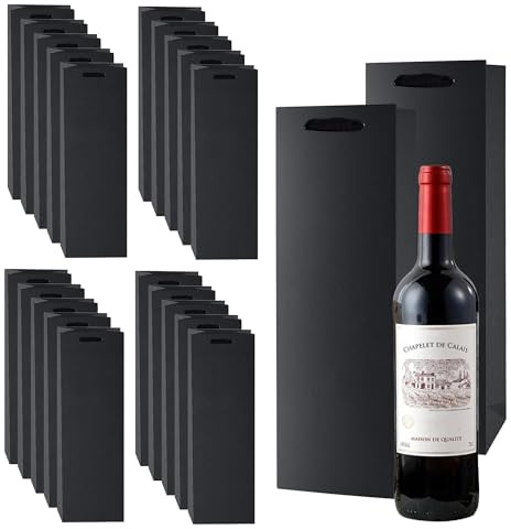 AZKEEGREY 24 Stück Flaschentüten Schwarz, Wein Geschenktüten mit Griff | Weinflaschen Verpackung, Weintasche für Party Hochzeit Weihnachten Geburtstag