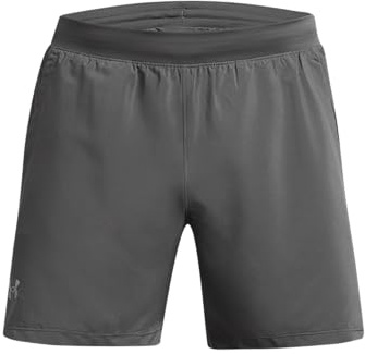 Under Armour UA Launch 5'' Short Pantalones cortos deportivos para hombre, shorts deportivos transpirables y de secado rápido, color gris brezo/gris brezo/reflectante