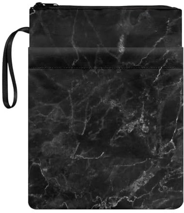 ZIATUBLES Buchhülle mit schwarzem Marmor-Druck, mit Reißverschluss, Buchumschlag, 21,6 x 29,6 cm, Buchhüllen mit Vordertasche, Buchhülle für Frauen, Kinder, Buchliebhaber, Geschenke