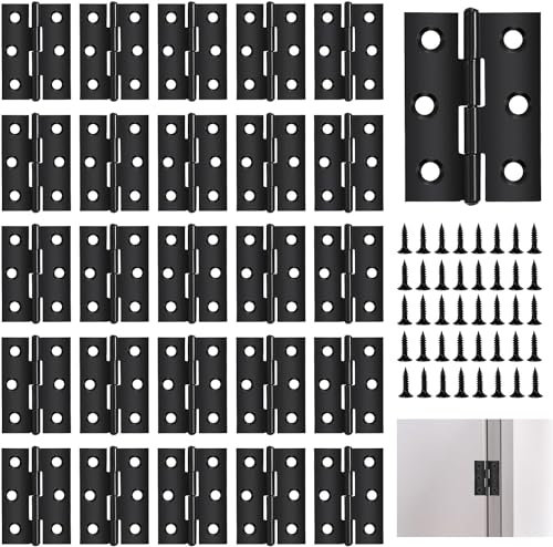 Lot de 30 charnières pliables en acier inoxydable - 44x31 mm - Noir Petite pour portes en bois, armoire, tiroir