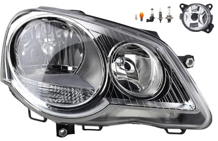 Johns, Scheinwerfer Halogen Front passend für VW Polo 02 9N 04/2005-01/12 H7 H1 Rechts + Nebelscheinwerfer + Leuchtmittel